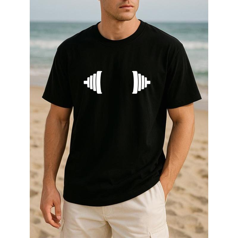 

European Size Dumbbell Print, Patterned Round-neck T-shirt, a Versatile Men s T-shirt for All Seasons, a Comfortable and Breathable Casual Sports Top 4XL чорний