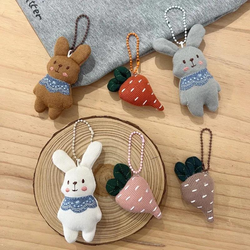 New Cute Headphone Rabbit Keychains Mini Bear Carrots Plush Keyring Cartoon Dog Bee Bag Pendant Charms Backpack