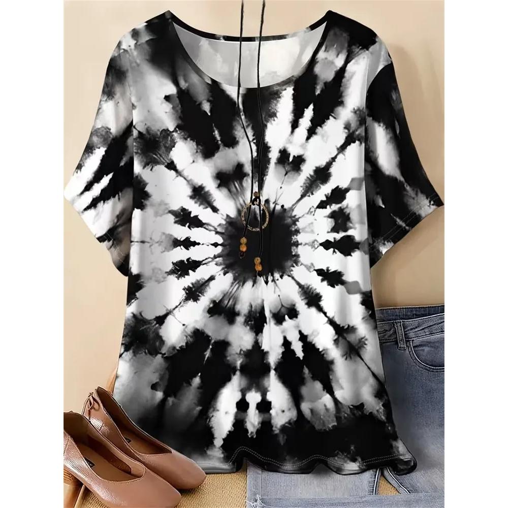 Women's Versatile Striped Printed Top Short Sleeve Casual Loose T-Shirts Women’s