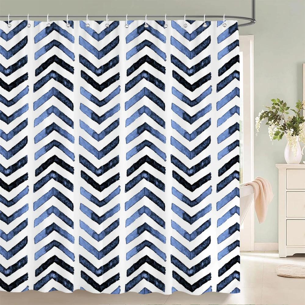

Modern Stripe Shower Curtains Waterproof Fabric Bath Curtains For Bathroom Bathtub Large Wide Bathing Cover With Hooks W90xH180cm