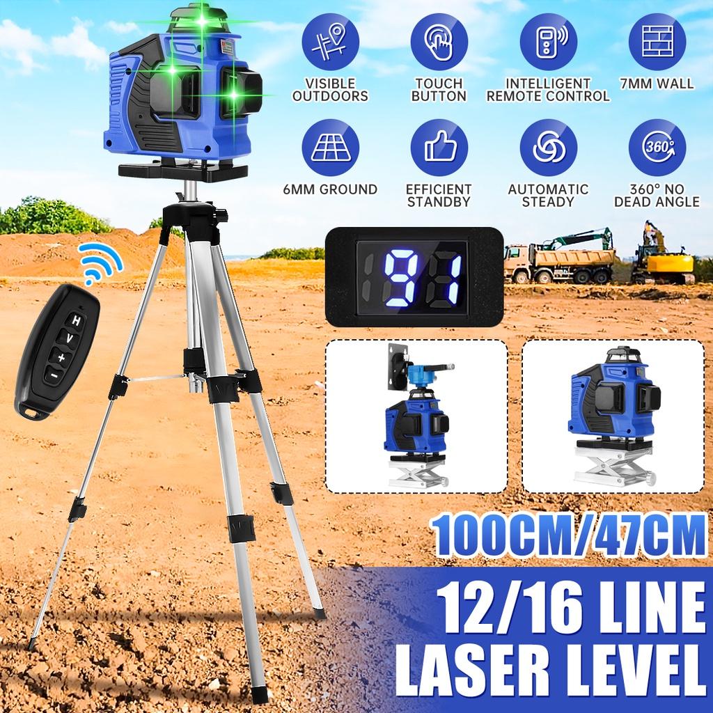 12/16 Lines Laser Levels Self-Leveling 360 Horizontal & Vertical Cross Super Powerful Green Light Laser Levels LED Display Blue EU / US Plug