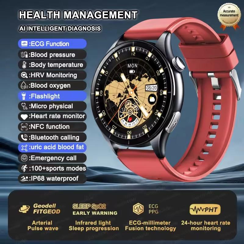 2026 New Men Uric Acid Blood Lipid Monitor Smart Watch ECG Blood Pressure Blood Oxygen Heart Rate Temp BT Call Health Smartwatch Sports Fitness Watch