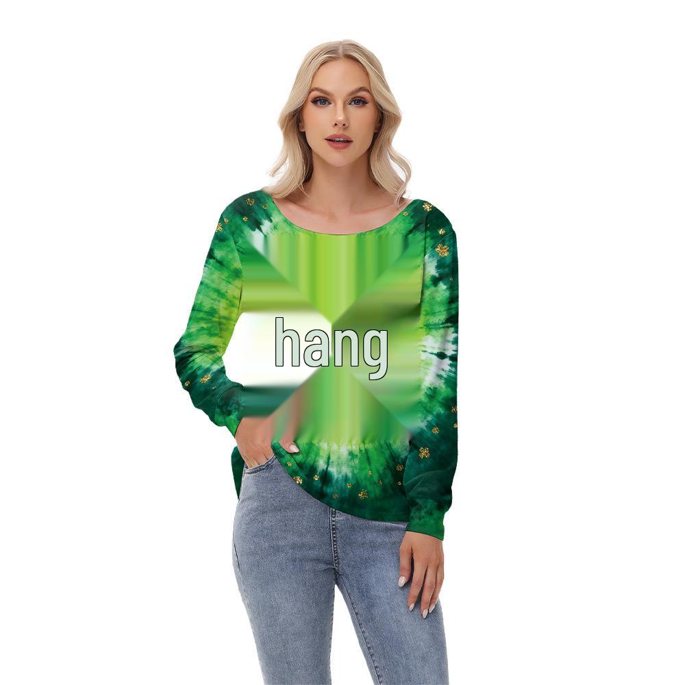 Women s Off-the-Shoulder Saint Patrick s Day Clover Print Top Large