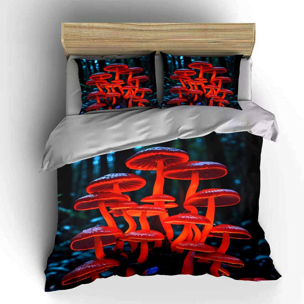 Glowing Mushroom Decor Set Multiple Sizes Kid'S And Adults' Bedroom Exquisite 3Pc Bedding Set, Gift