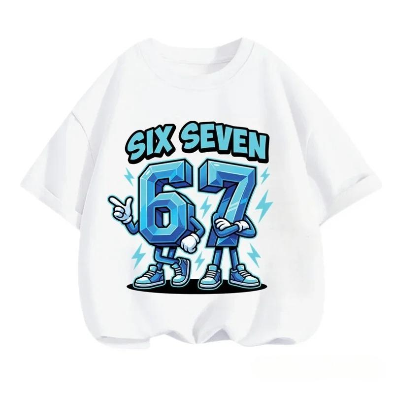 SIX SEVEN Kids Cotton TShirt Adult Boys Girls Family Matching Casual TeeRetro Pixel Cartoon Number Print Birthday Summer Tops