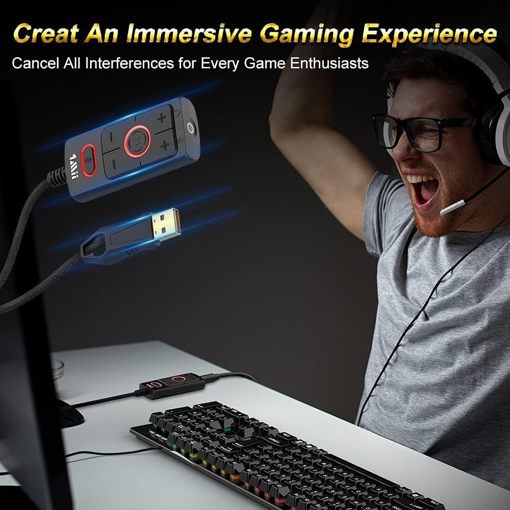 1Mii USB-Soundkarte USB auf Klinke Audioadapter Virtueller Surround-Sound Kompatibel mit Headsets Externe Soundkarte Kein Treiber erforderlich Plug and Play