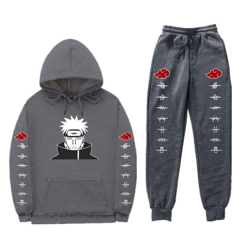 Pánská mikina s kapucí a fleecovou podšívkou Naruto Akatsuki Pain Tendo, ležérní sada oblečení s dlouhým rukávem