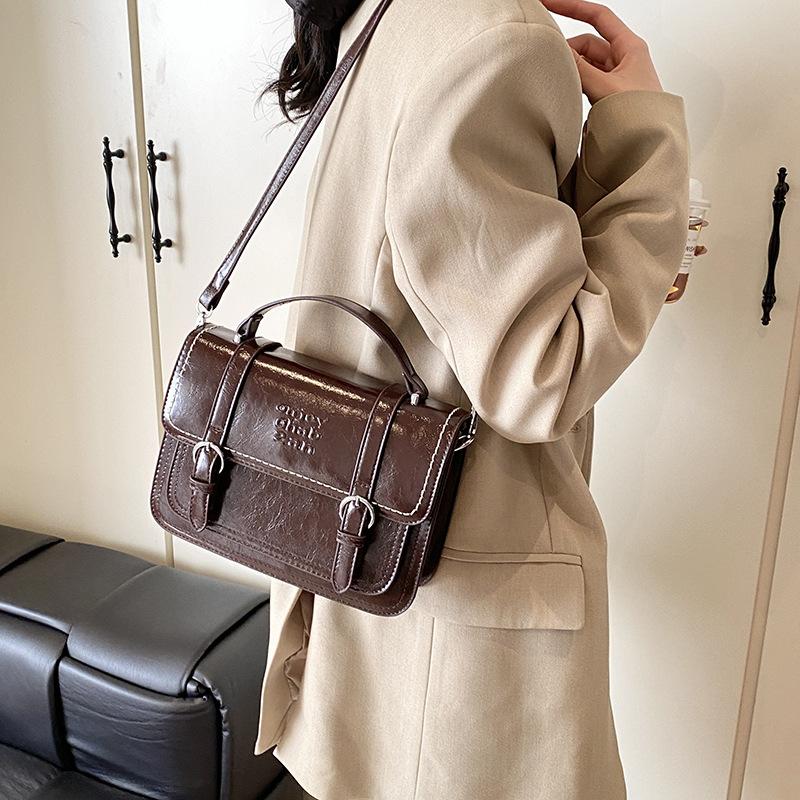 Textura módní retro pracovní taška aktovka dámská 2025 podzim a zima nová olejovaná voskovaná kůže crossbody malá čtvercová taška