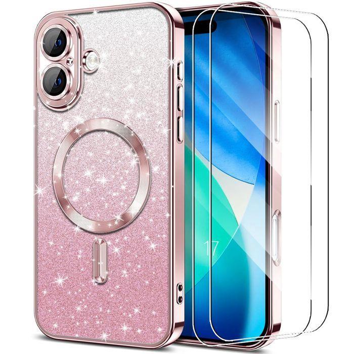 Coque de Protection - BOOLING - pour iPhone 17 - avec Anneau Magnétique - Rose - 2 Verres Trempés