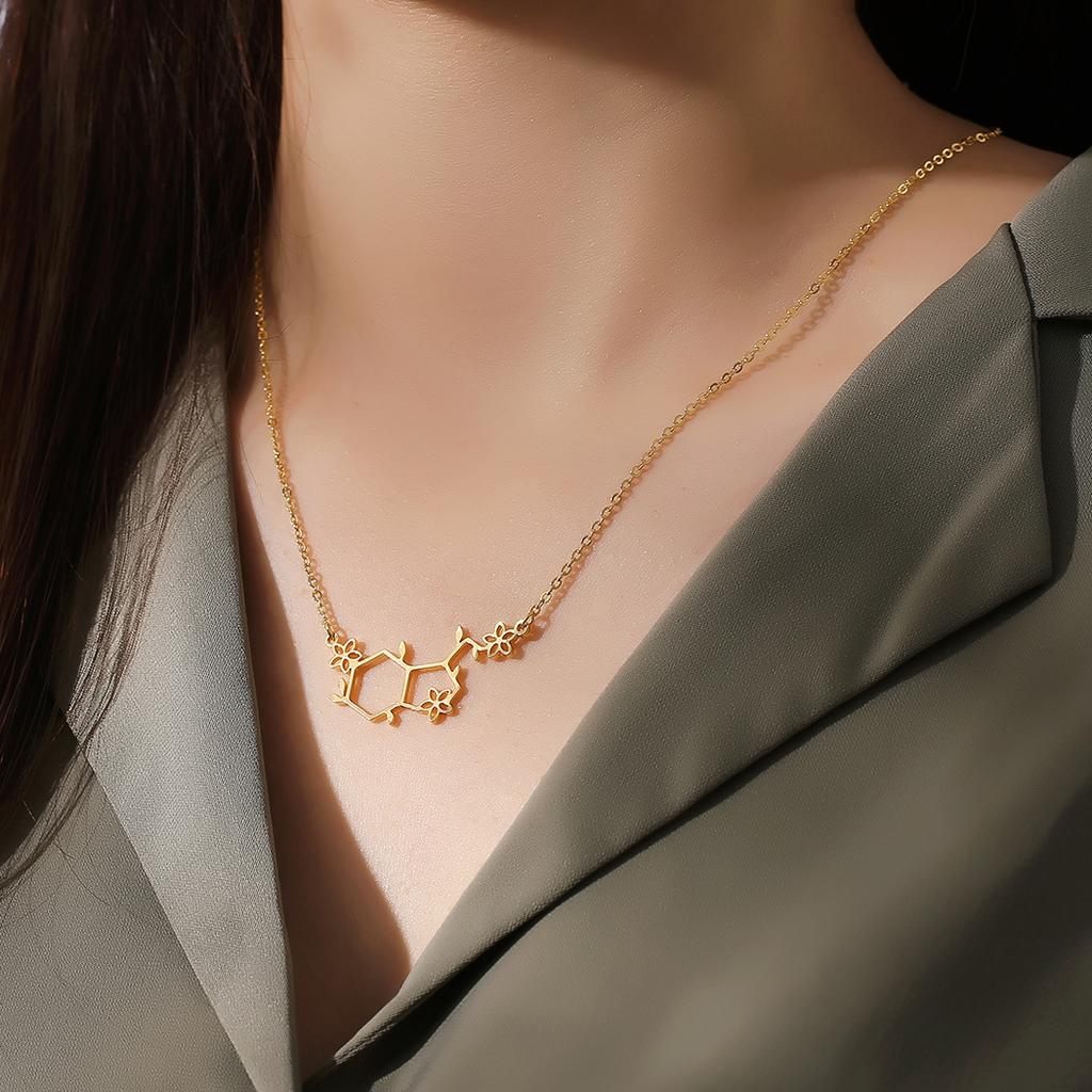 Kinitial Stainless Steel Serotonin Molecule Chemistry Polygon Pendant Necklace For Women Happy Hormone Molecule Necklace Jewelry