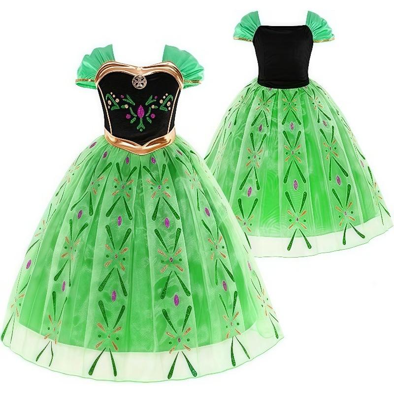 Frozen Anna Princess Dress for Girls, Kids Medieval Party Costume, Double Layer Tulle Formal Gown, Green