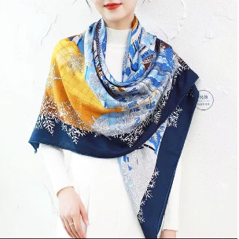2024 New Style Large Square Scarf: 110 Mulberry Silk with Hand-Rolled Edges