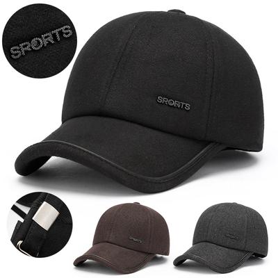 Autumn Winter Woolen Hat Men Warm Ear Protection Baseball Cap Middle-Aged Outdoor Cotton Cap Peak Cap
