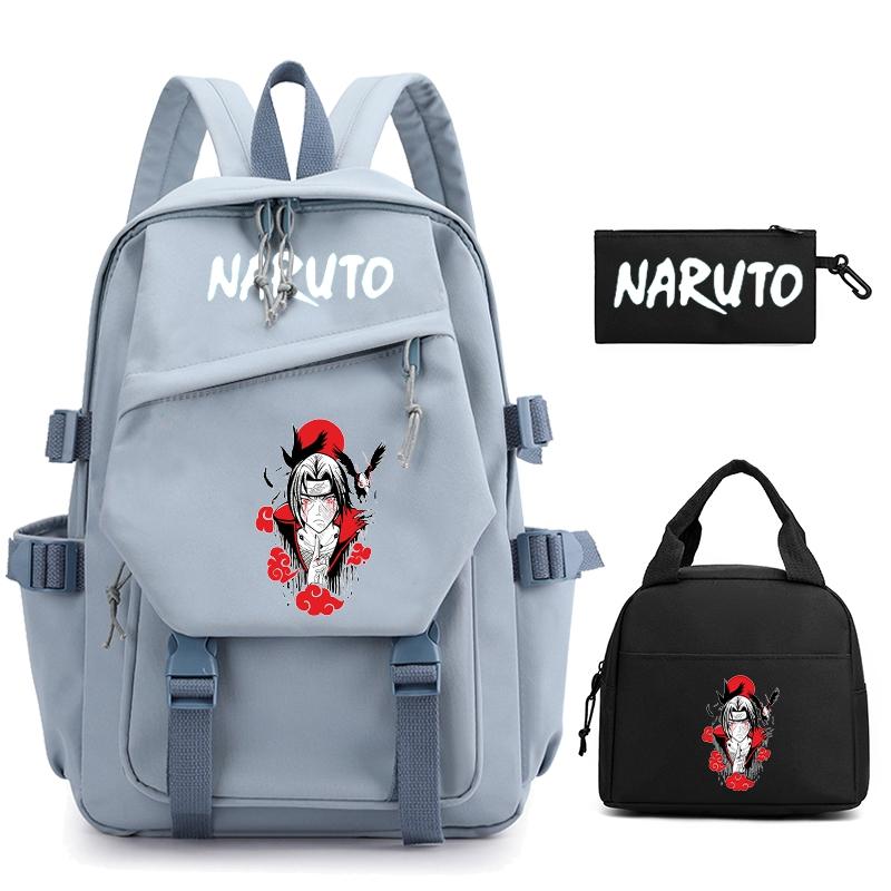 3Pcs/set Anime Naruto Backpack Nylon Backpack with Lunch Bag for Girl Boy Student Back To Schoolbag Men Women Leisure Travel Bag