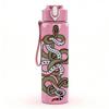 1PC Coiled Snake Reptile Pattern 750ml Color Plastic Sports Water Bottle Leakproof Flip Straw Lid Suitable for Sports Office Home Use