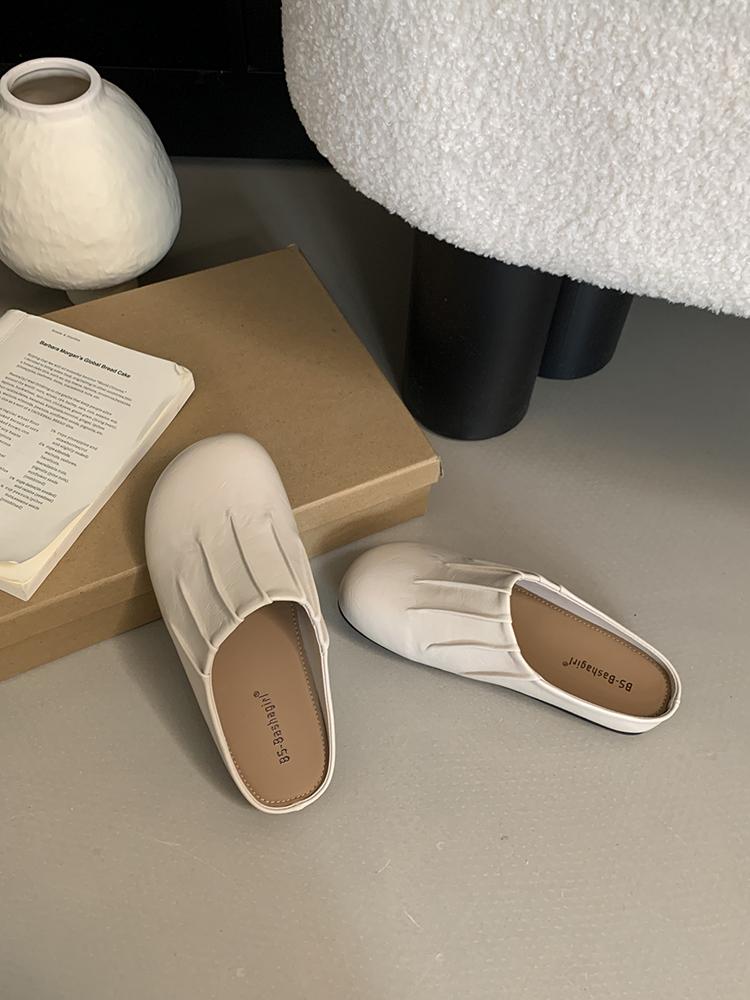 Fashion Outwear Round Toe Mules Daily Shoes For Women Retro Flats Slip On French Style Half Slippers Comfort Slides Soft Footbed Sandals
