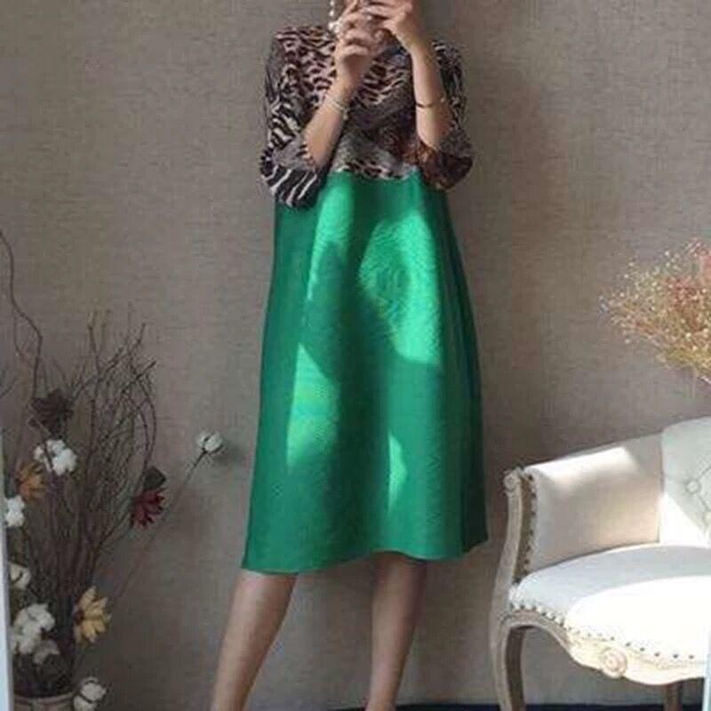 Leopard Print Pleated Dress Women Spring/summer 2022 New Fashion, Simple, Large Size, Thin And Loose
