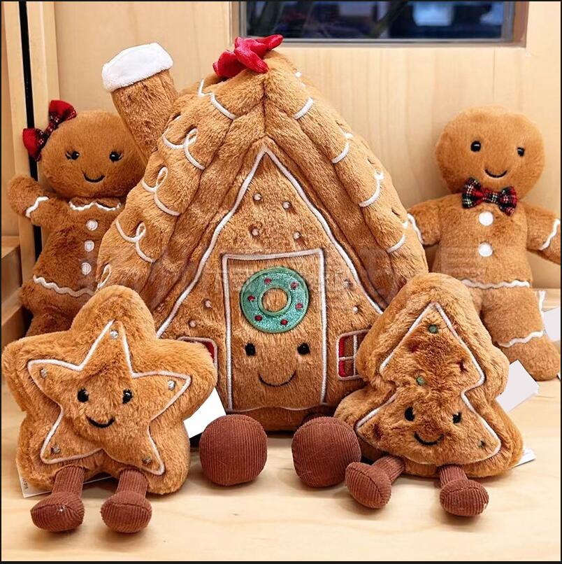 Fun Christmas Series Star Doll Gingerbread House Couple Snowman Plush Pillow Living Room Decor Gift reference