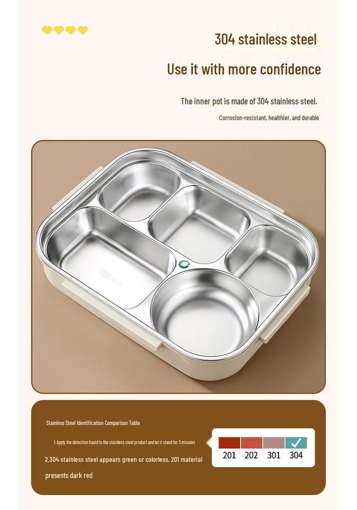 Microwave-Safe 304 Stainless Steel Lunch Box with Lid for Students