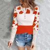Women's Slim Fit Casual Cow Striped Lace Long Sleeve Top T-Shirt Blouse