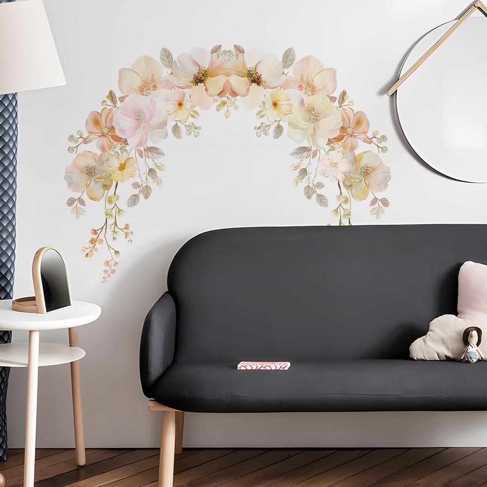Färsk Akvarell Blomma Blad Väggklistermärke Självhäftande Avtagbar för Sovrum Vardagsrum Bakgrundsvägg Dekoration