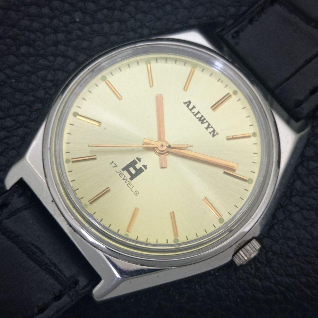 ALLWYN HANDAUFZUG VINTAGE 6300A INDISCHES HERREN GOLDFARBENES ZIFFERBLATT UHR a703966-1