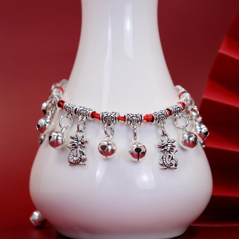 Twelve Zodiac Red String Bracelet with Bell Weaving Hand Chain for Both Men and Women Retro Hand Chain