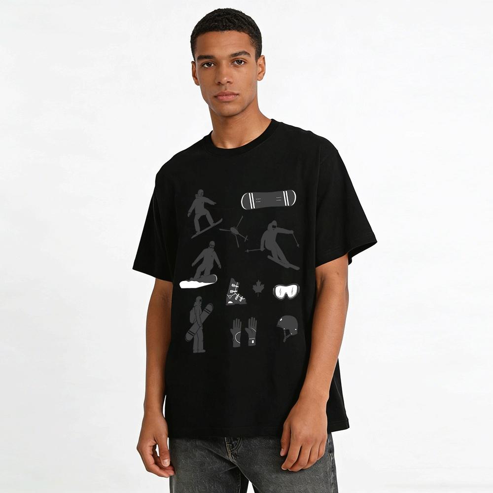 Snowboarding Skiing Elements Print Top Outdoor Ski Enthusiast Sweatshirt Pure Cotton T-shirt