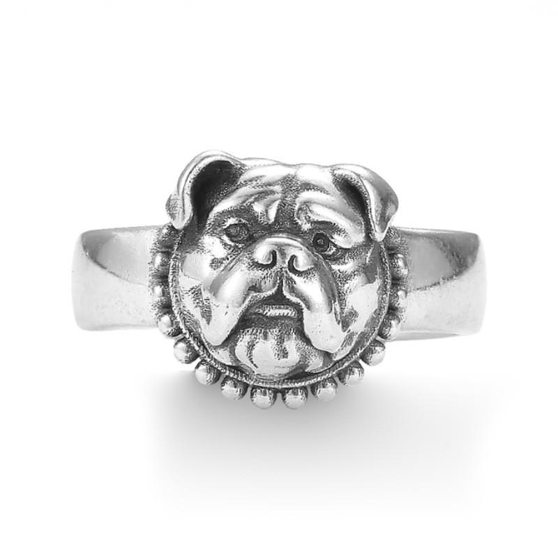 Adjustable Open Ring With Vintage Bulldog Charm Plated Unisex Retro Animal Jewelry Adjustable Open Band