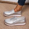 Fashion Comemore Spring Summer Flat Casual Shoes Sliver Gold Slip on Single Shoe Arge Size Soft Leather Round Head Elastic Women's Shoes