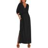 Women's Fashionable Color High Waist Split V-neck Dress