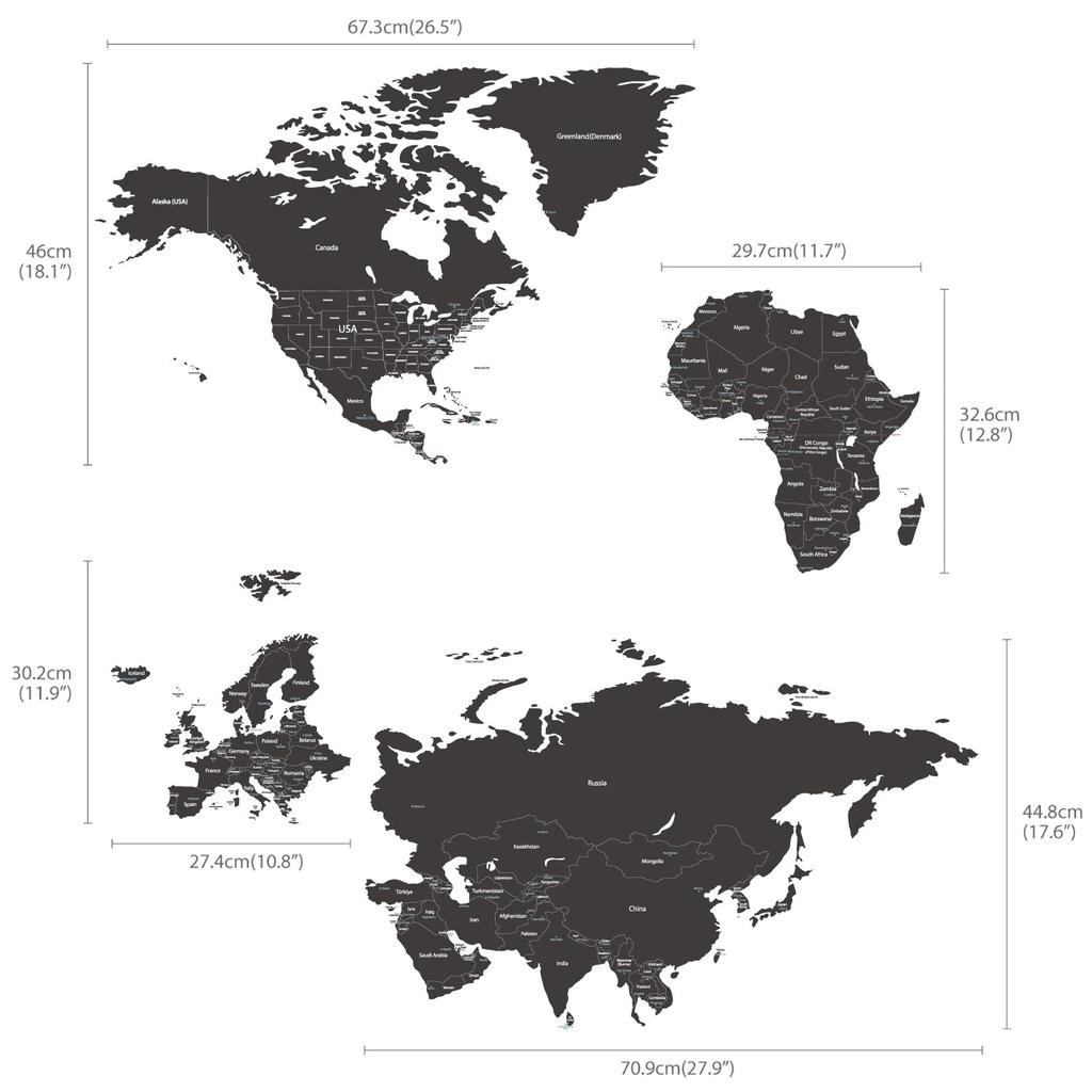 DECOWALL Extra Large Modern Gray World Map Wall Sticker Decorative Wall Art Sticker for Bathroom Kids DL3-1609G (164x90 cm) Kindergarten, Nursery,