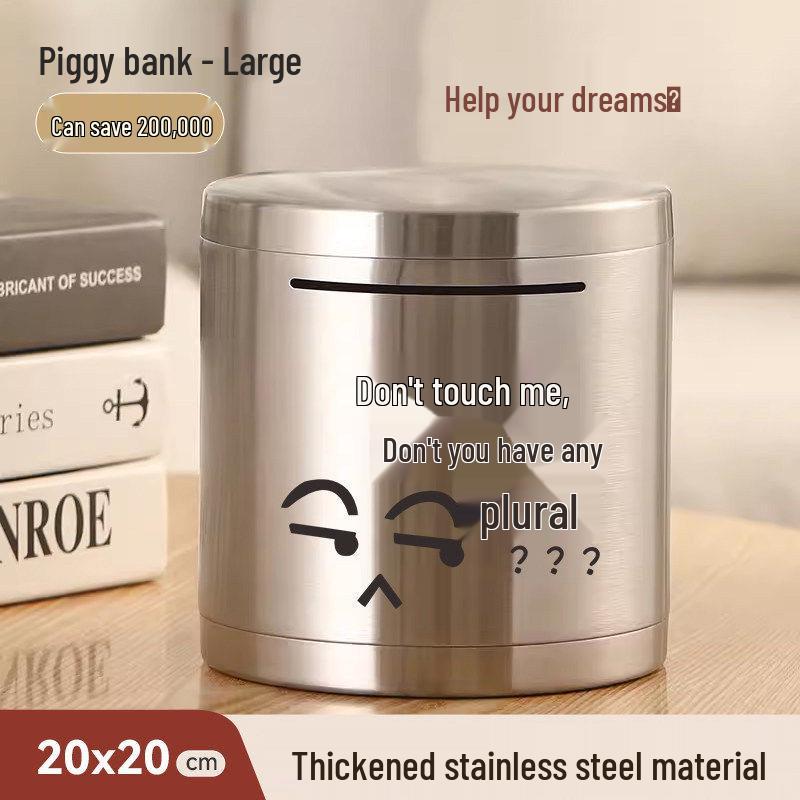Round Stainless Steel Piggy Bank: Large Capacity, Drop-Proof, Impact-Resistant, In-Only Design