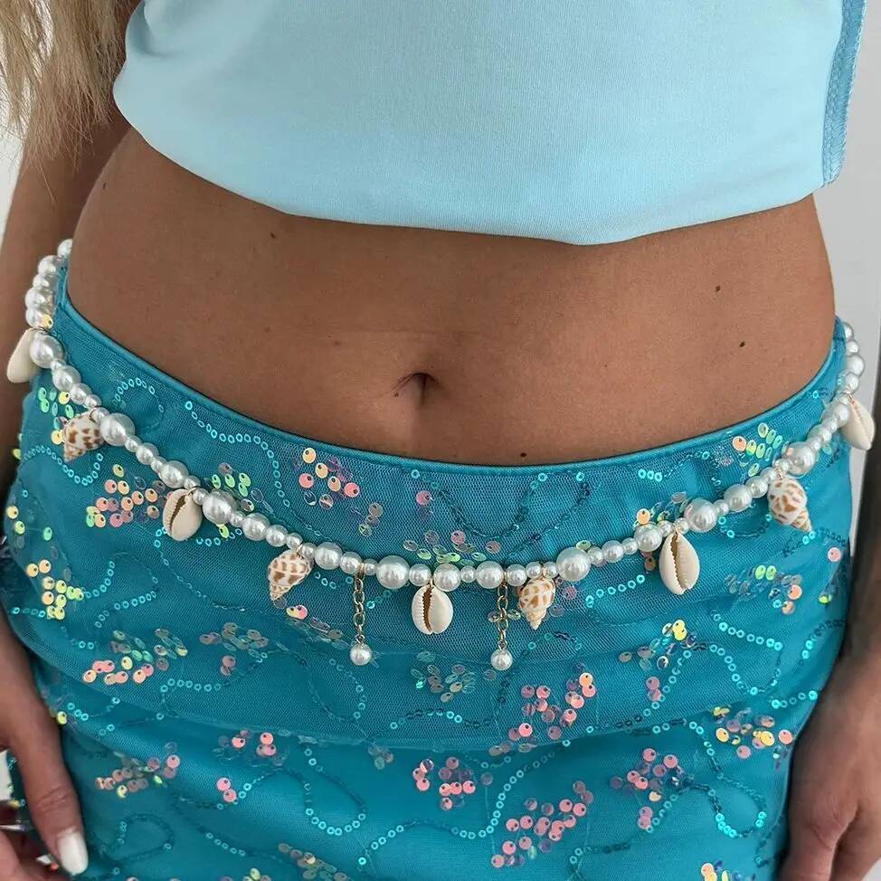 SHIXIN Bohemia Hvězdice Hřebenatka Přívěsek Pasový Řetízek Dámský Nový Trendy Imitace Perel Korálkový Článek Bikini Řetízek na Břicho Šperk na Tělo