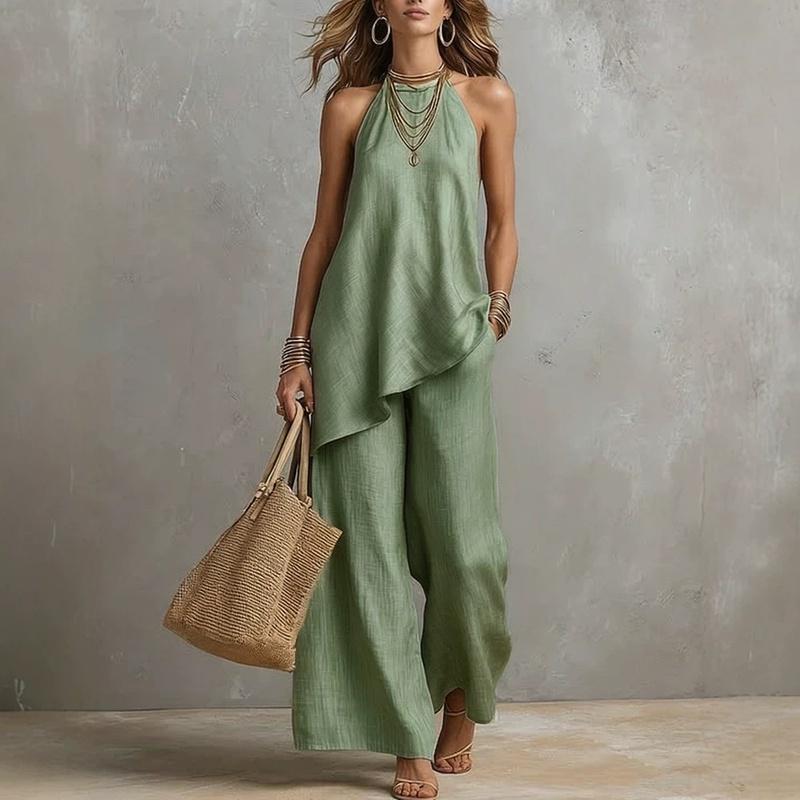 European Style Women Clothing Casual Round Neck Tank Set
