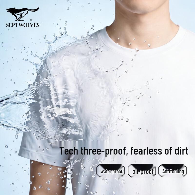 SEPTWOLVES Men s Anti-Stain Pure Cotton Short Sleeve T-Shirt L