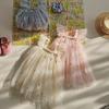 Girls' Flower Embroidered Tulle Dress: Summer Style with Puff Sleeves and Net Yarn Skirt