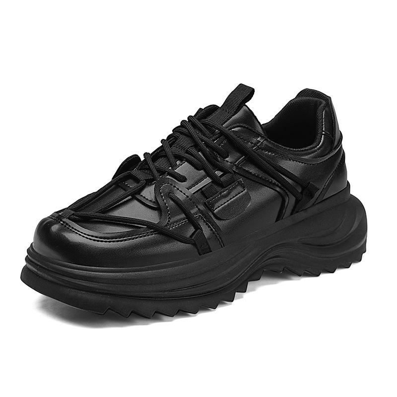 Autumn New Black Casual Shoes Platform-soled Personalized Leather Waterproof and Non-slip Sports Dad Shoes