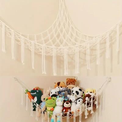 Jumbo Stuffed Animal Storage with Light, Hanging Plushie Net, Corner Doll Organizer for Nursery Bedroom
