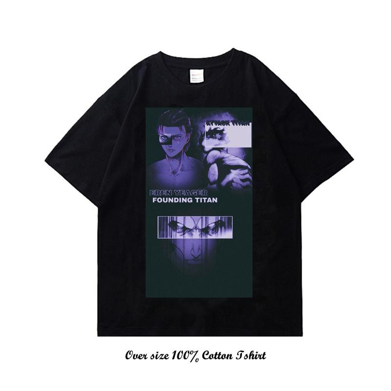 Japanese Anime Attack On Titan T Shirt Harajuku Vintage Print Short Sleeve Plus Size Cotton Crew Neck T Shirt Women Men