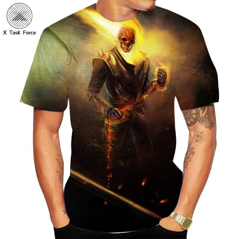 Sommer Rundhals 3D Flammen Totenkopf Print Top Modische Lässige Kurzarm Herren T-Shirts