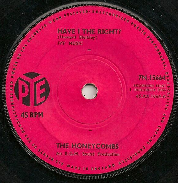 

7inch Record HONEYCOMBS - Have I The Right 7N15664 Pye Records 1964 UK Rock Used