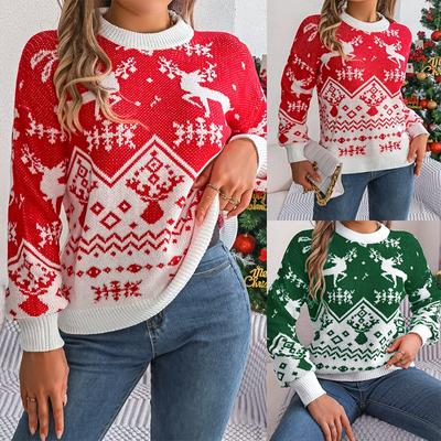2025 Herbst und Winter lässiger rehbrauner Pullover mit langen Ärmeln Weihnachten