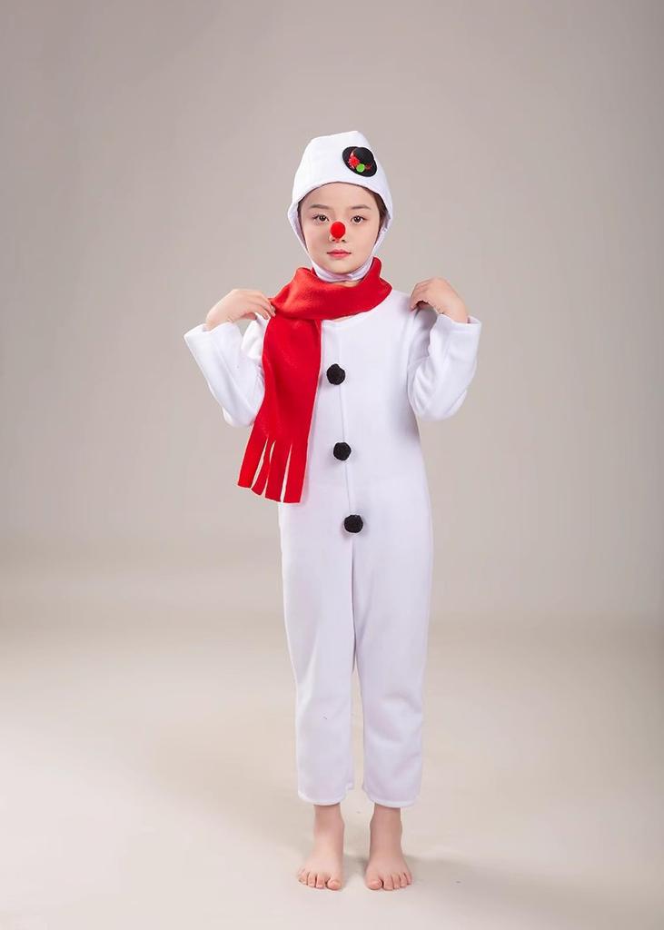 [MiniAya] Christmas Costume for Kids, Snowman Romper, Santa Costume, Cute Hat, Scarf, and Nose, Fluffy Santa Costume for Kids, Perfect for Christmas,