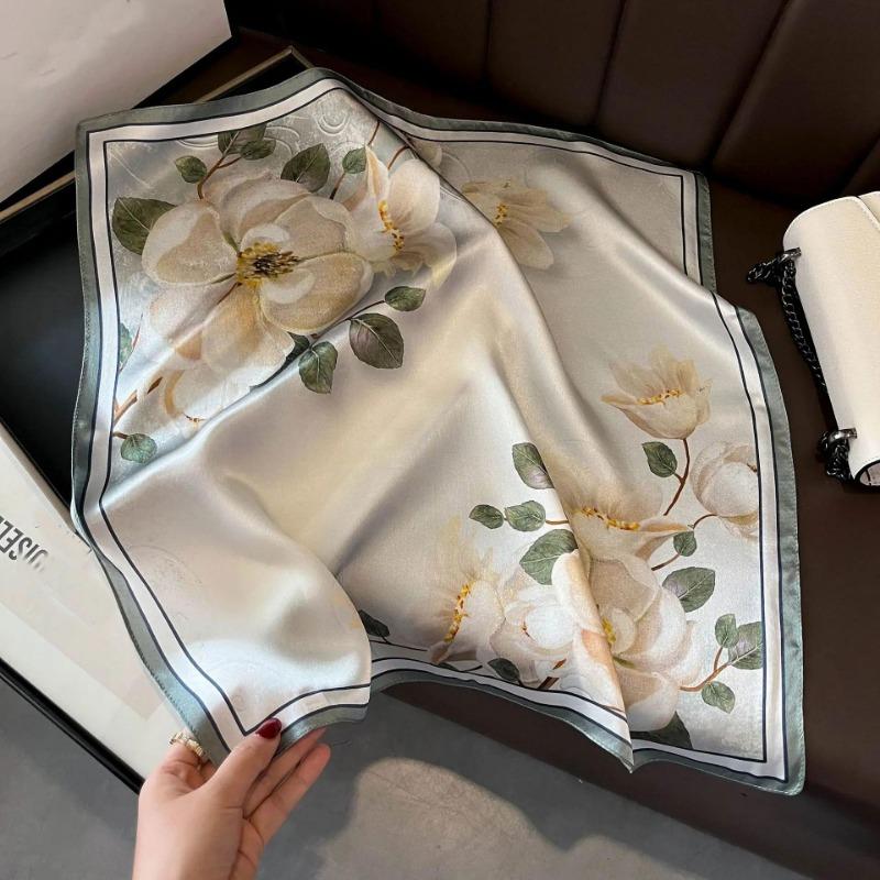 

100% Натуральный Шарф из Настоящего Шелка Женский Шаль Платок Женский Пончо Повязка на Голову Новая Бандана Квадратные Шарфы Обмотка Платок Хиджаб 2024 53x53cm