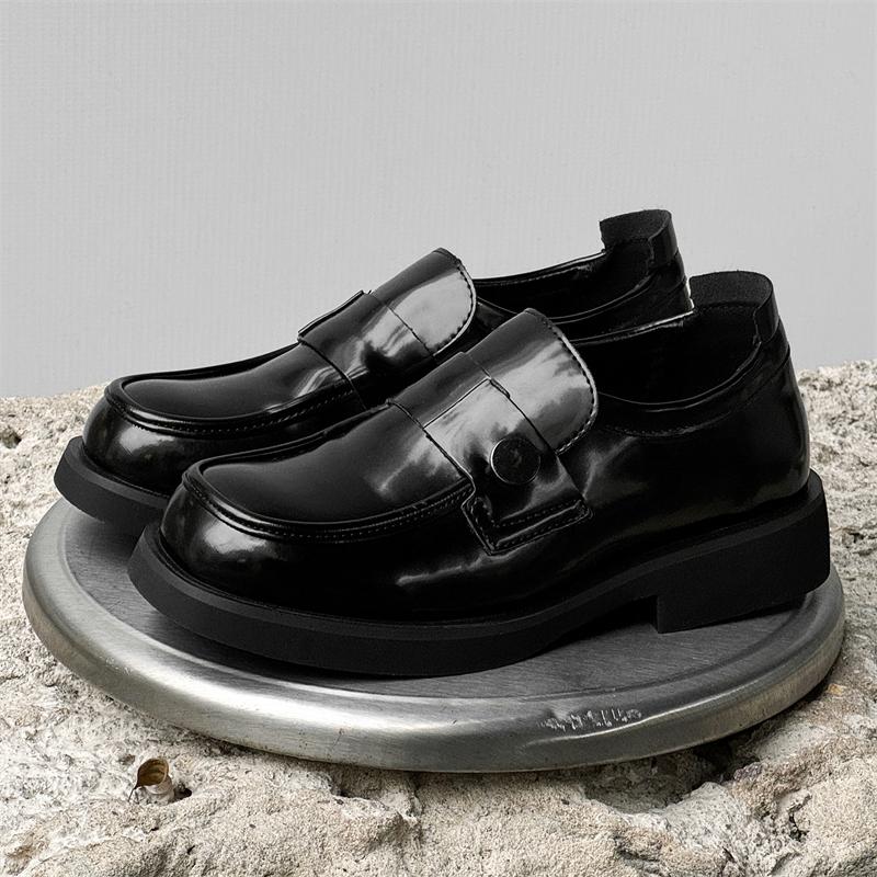Fashion 2025 Men Loafers Black Patent Leather Thick Sole Wear-resistant Business Brand Formal Shoes Luxury Daily Social Shoes Size 38-46