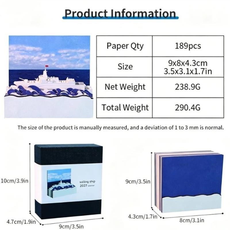 3D Paper Carving Tear-off Notepad 2027 Desktop Calendar Decor
