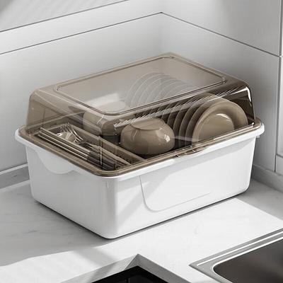 Kitchen Dish Storage Rack with Lid
