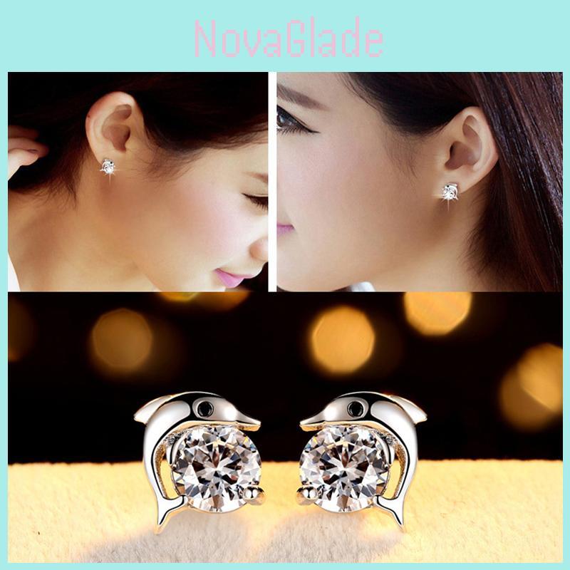Elegant Ladies Dolphin's Love Rhinestone Ear Stud Earrings With Classic Appeal