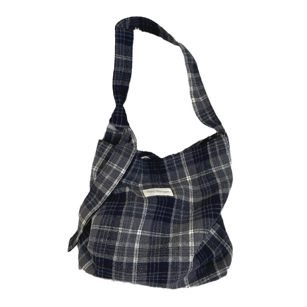 Trendy Checkered Wool And Canvas Shoulder Bag For Daily Casual Outfits